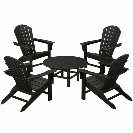 POLYWOOD South Beach 5-Piece Black Patio Set with 4 Adirondack Chairs 633PWS1051BL